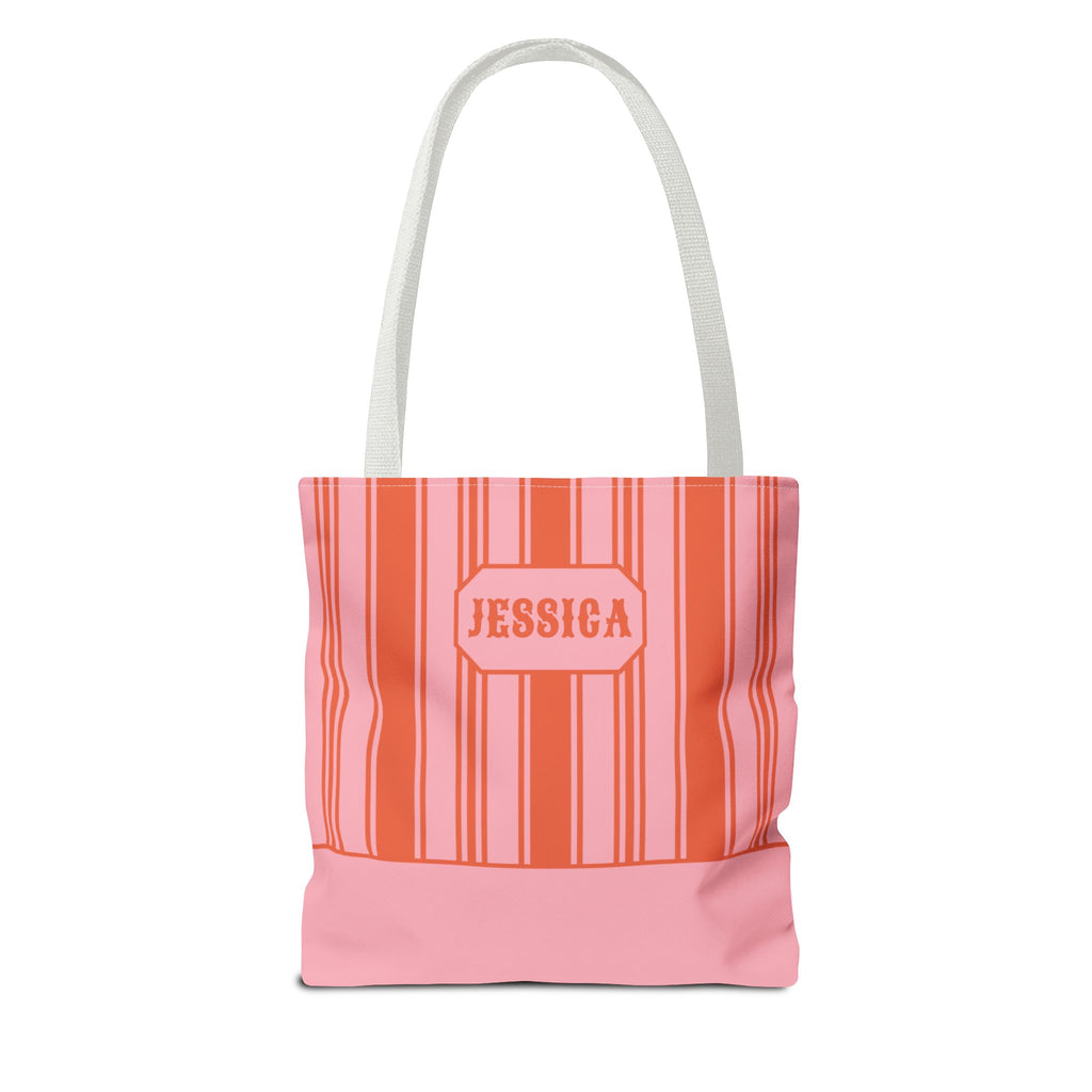 Striped Pink and Orange Tote Bag - Personalizable Bright Beach and Market Tote