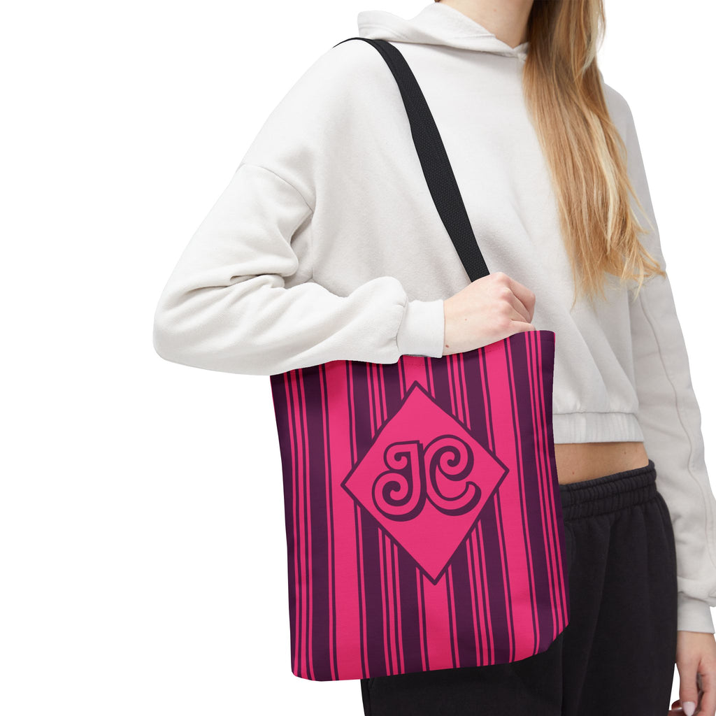Personalizable Striped Tote Bag - Bright Pink and Purple Monogram Carryall