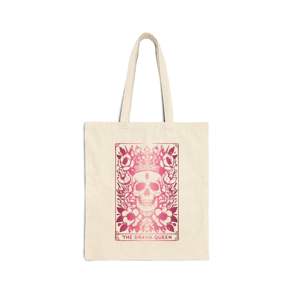 "The Drama Queen" Tarot Bag -Pink Gradient Floral Skull Cotton Canvas Tote