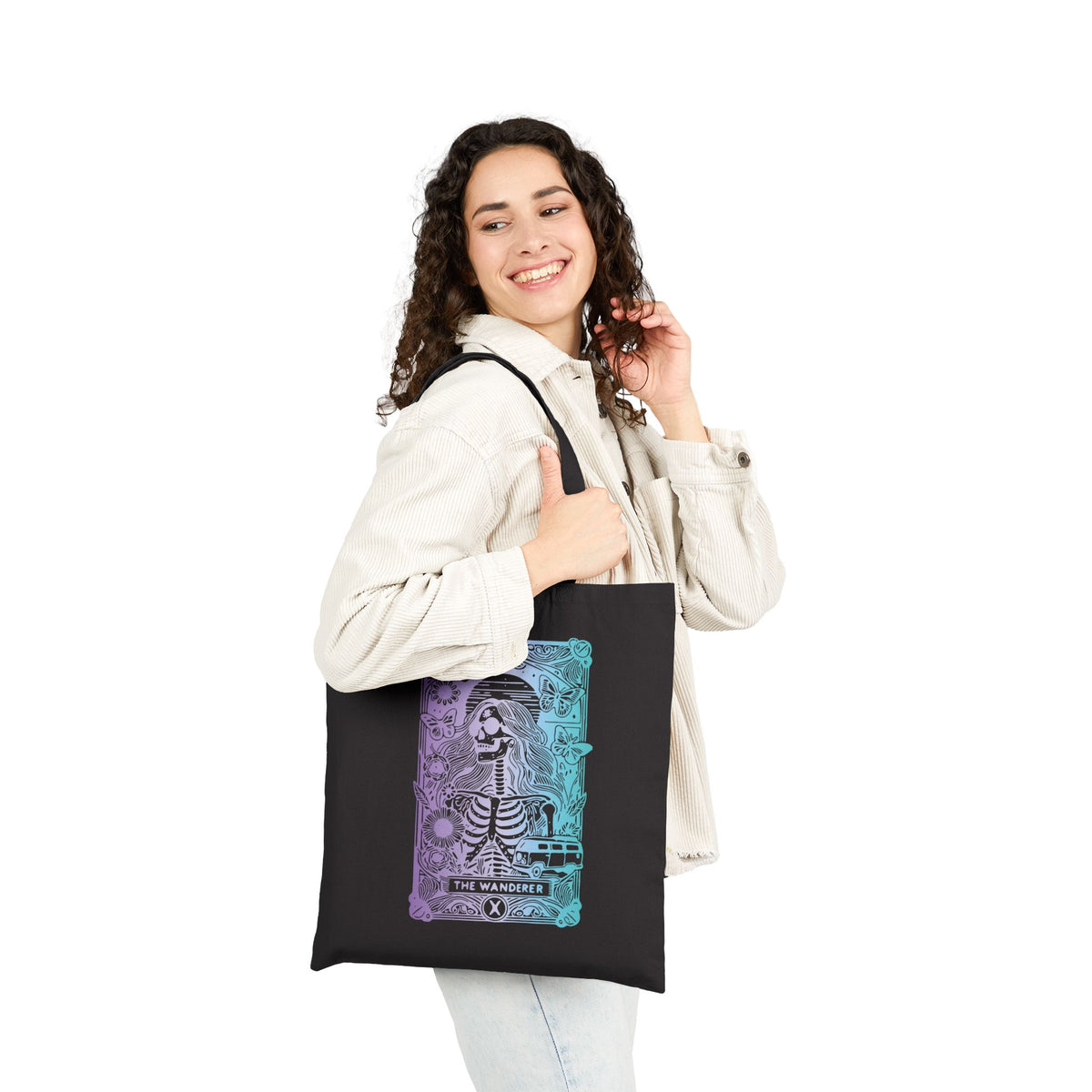 "The Wanderer" Tarot Skeleton Canvas Tote Bag