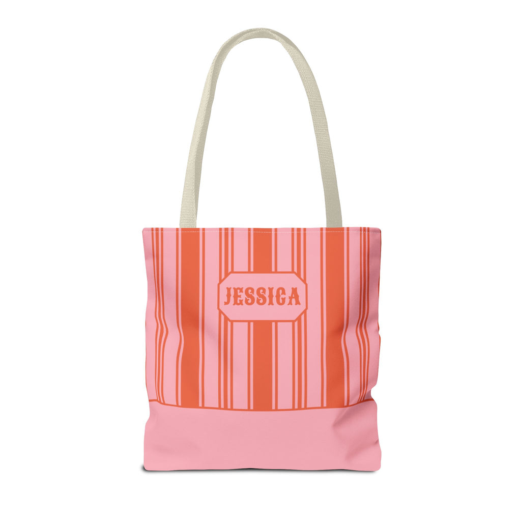 Striped Pink and Orange Tote Bag - Personalizable Bright Beach and Market Tote