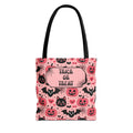Pink Halloween Trick or Treat Bag  -Personalizable Carryall with Cute Cats, Bats and Jack-O'-Lanterns