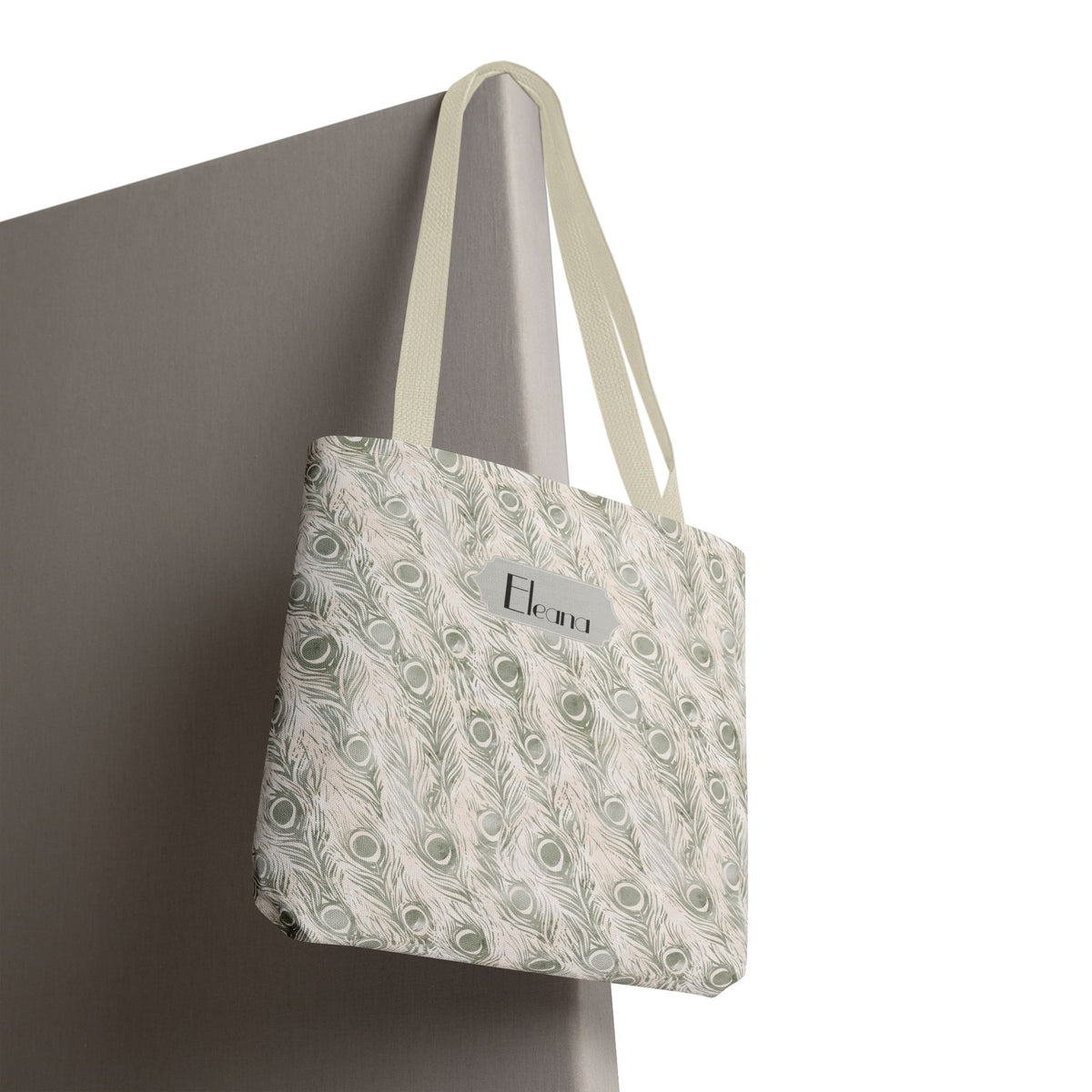 Personalizable Tote - Elegant Grey Peacock Feather Pattern Bag