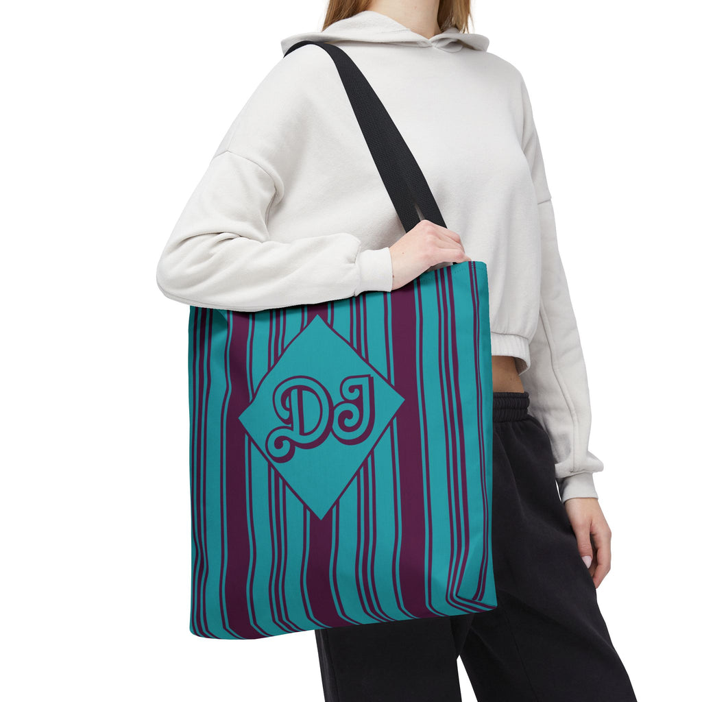 Striped Blue and Purple Monogram Bag - Vibrant Personalizable Market Tote