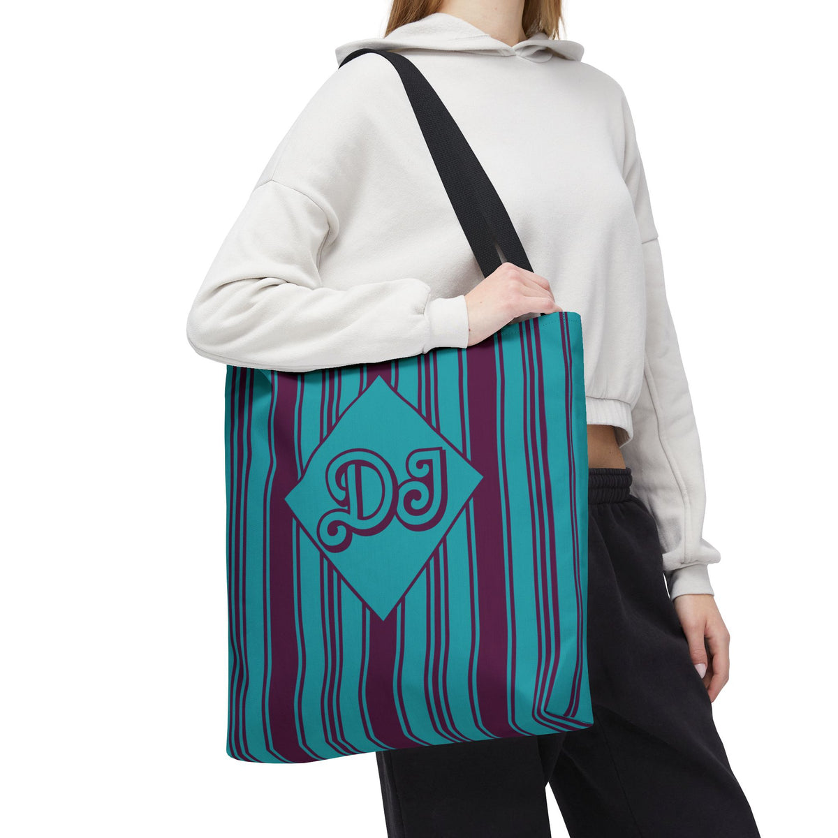 Striped Blue and Purple Monogram Bag - Vibrant Personalizable Market Tote