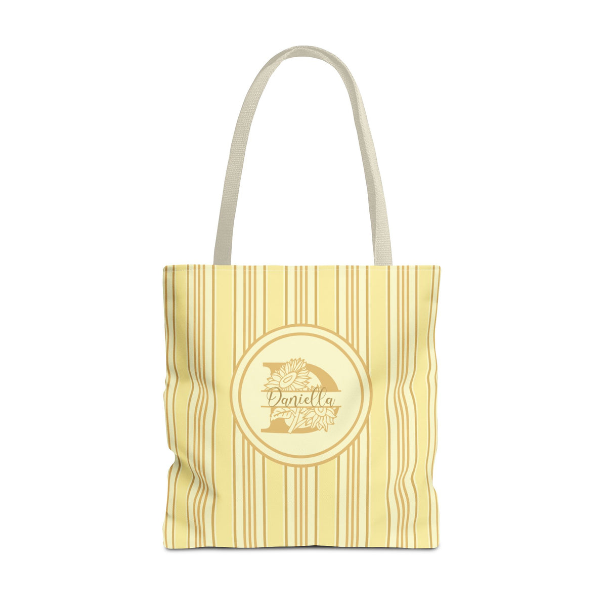 Sunflower Monogram Bag - Yellow Vintage Ticking Striped Carryall