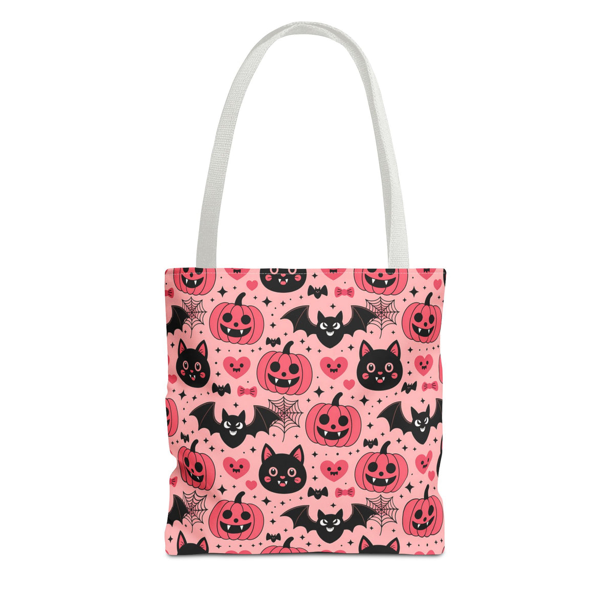 Cute Halloween Trick or Treat Tote Bag  - Pink Pumpkins, Black Cats and Bats Candy Carryall