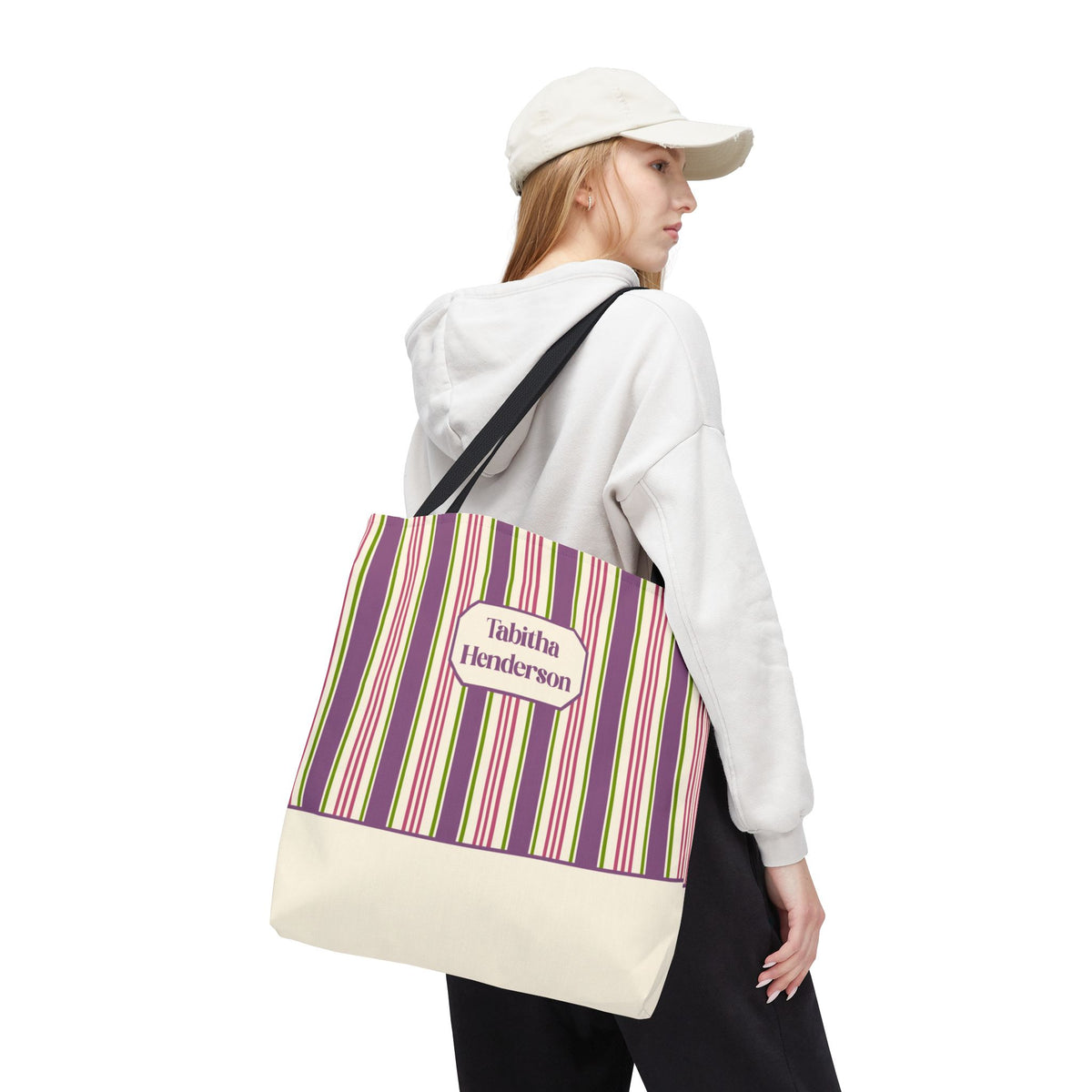 Colorful Striped Tote Bag – Personalizable Purple Pink and Green Tote