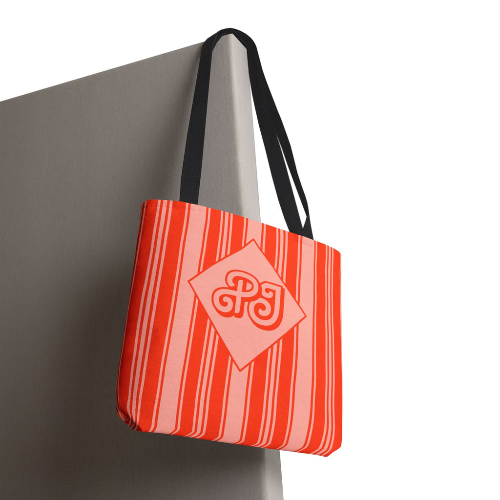 Personalizable Striped Vermillion Tote Bag – Vibrant Vertical Stripe Beach and Market Tote