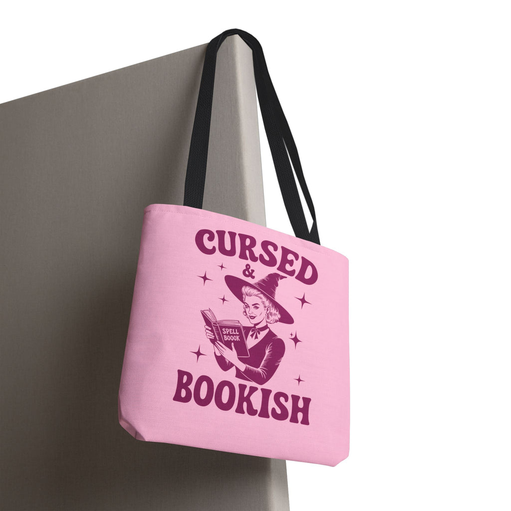 Cursed and Bookish Tote Bag — Witchy Pink Vintage Book Lover Shopper