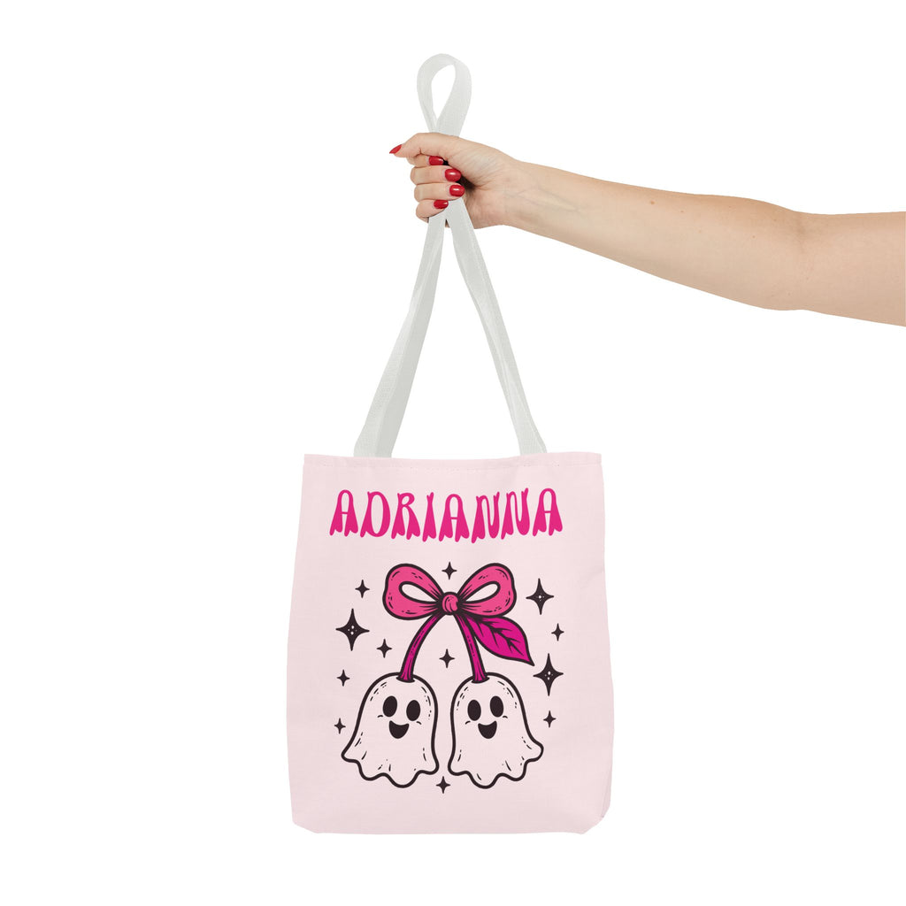 Pink Cute Ghost Cherries Tote Bag - "Spooky and a Cutie" Personalized Halloween Tote