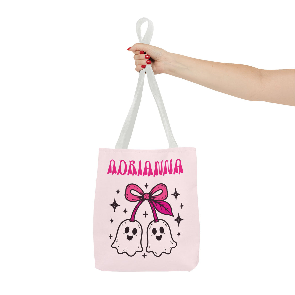 Pink Cute Ghost Cherries Tote Bag - "Spooky and a Cutie" Personalized Halloween Tote