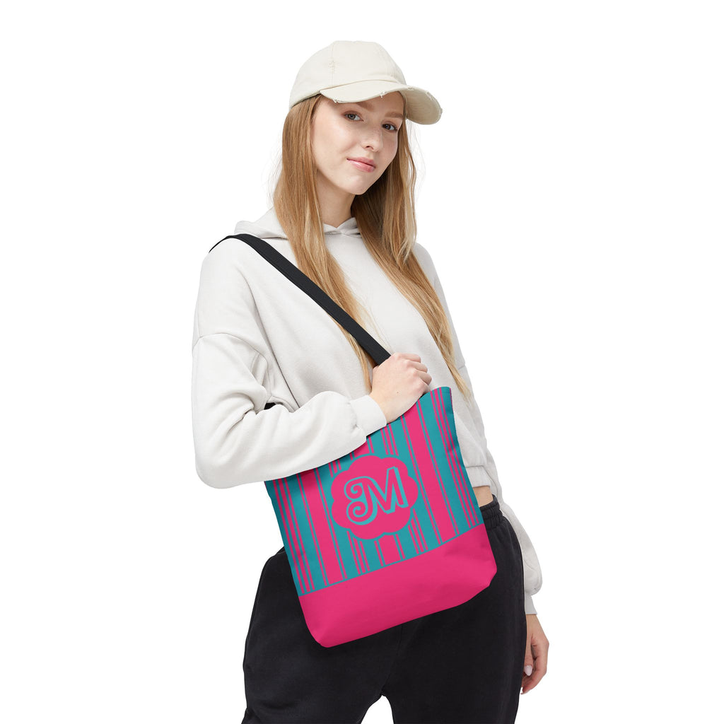 Monogram Pink and Blue Striped Tote Bag — Custom Striped Tote Bag