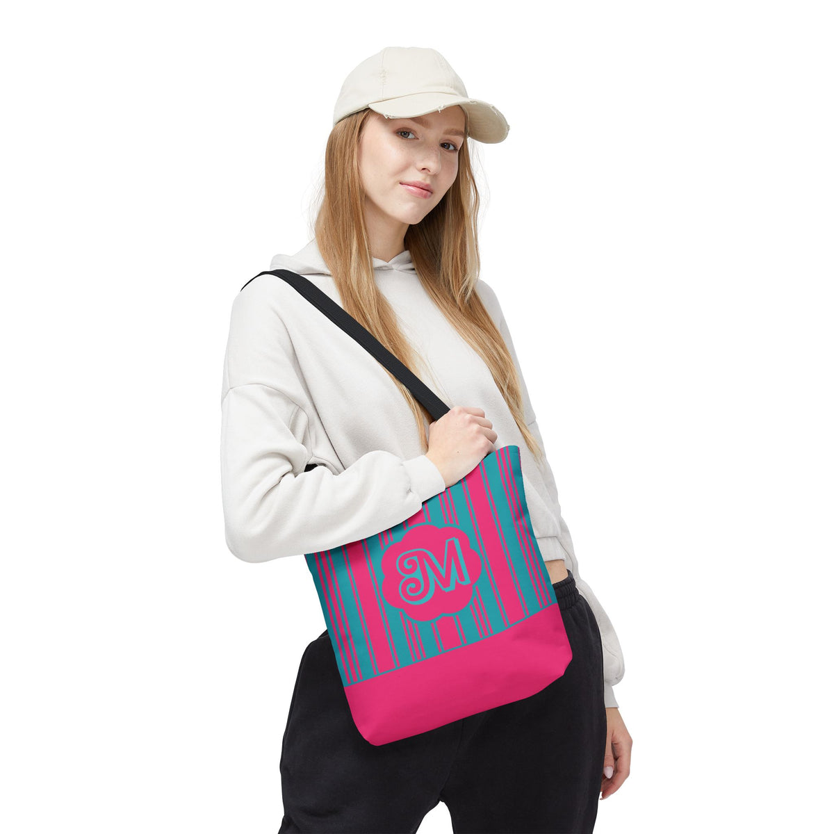 Monogram Pink and Blue Striped Tote Bag — Custom Striped Tote Bag