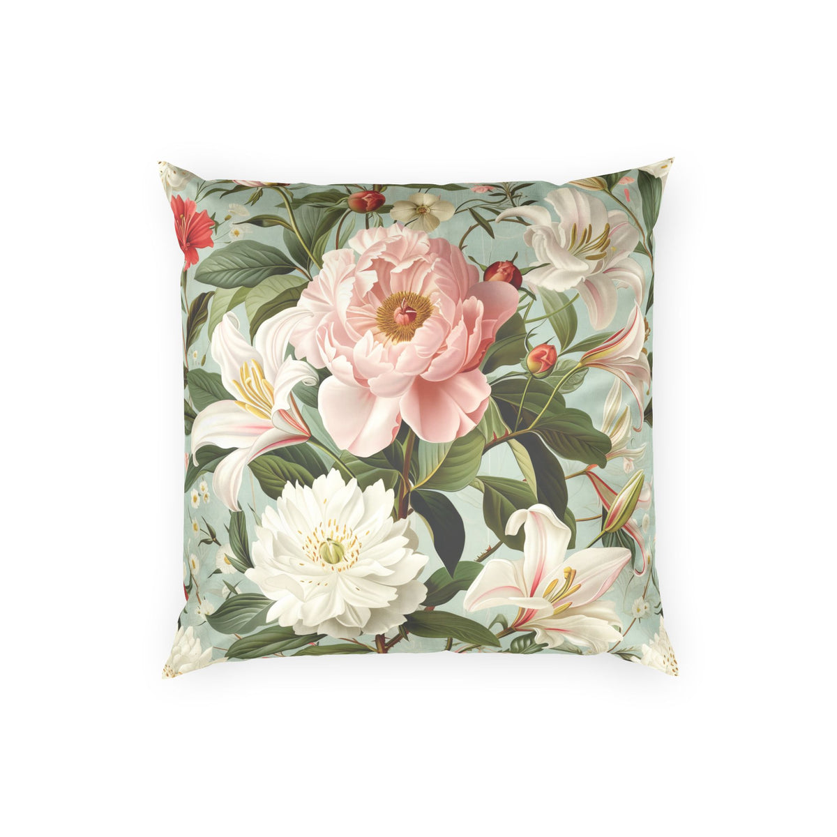 Decorative Velvet Pillow - Elegant Vintage Floral on Green Throw Pillow