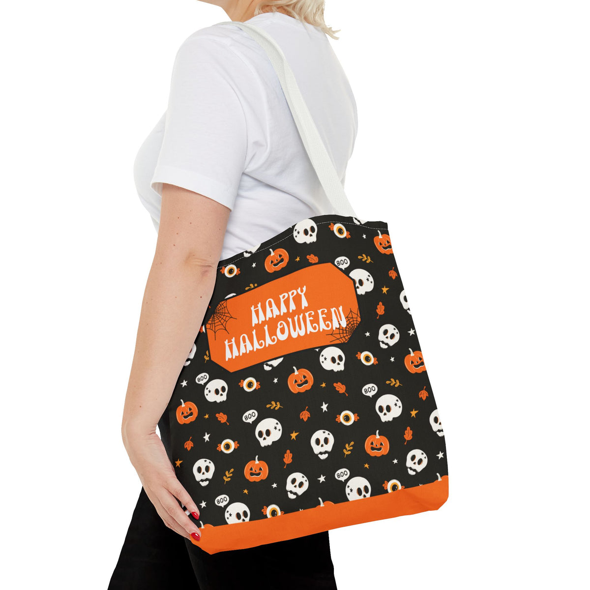 Halloween Pumpkin and Skulls Personalizable Trick-or-Treat Candy Bag
