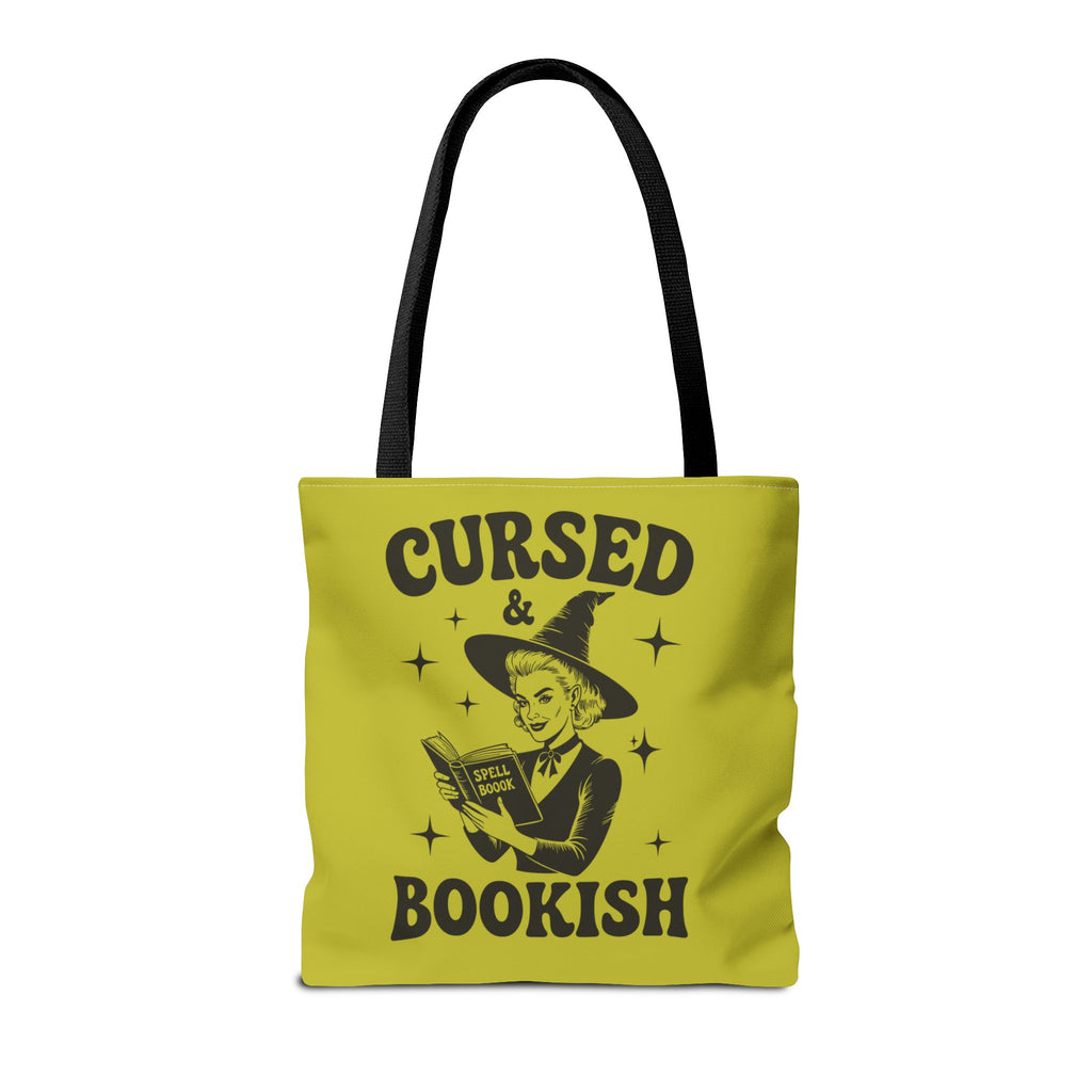 Cursed and Bookish Tote Bag — Green Witchy Reader Tote for Book Lovers