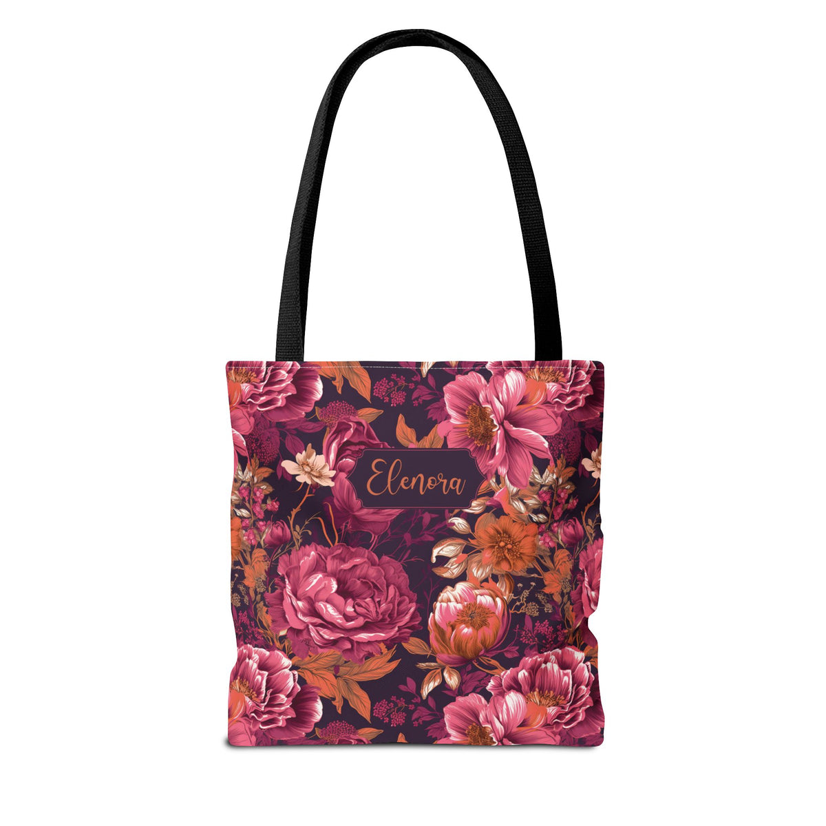 Personalizable Floral Maximalist Tote - Vivid Magenta and Orange Print Bag