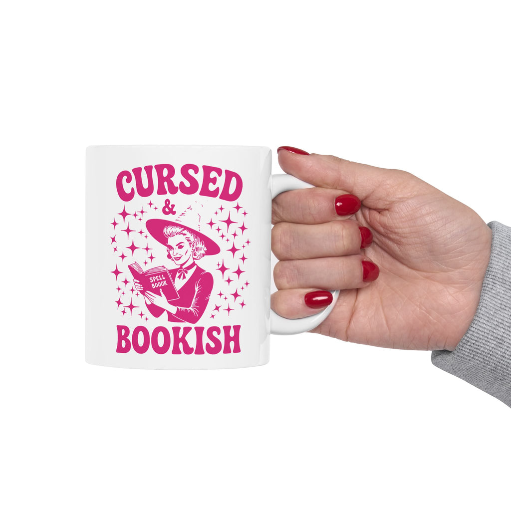 Cursed and Bookish Pink Witchy Reading Coffee Mug