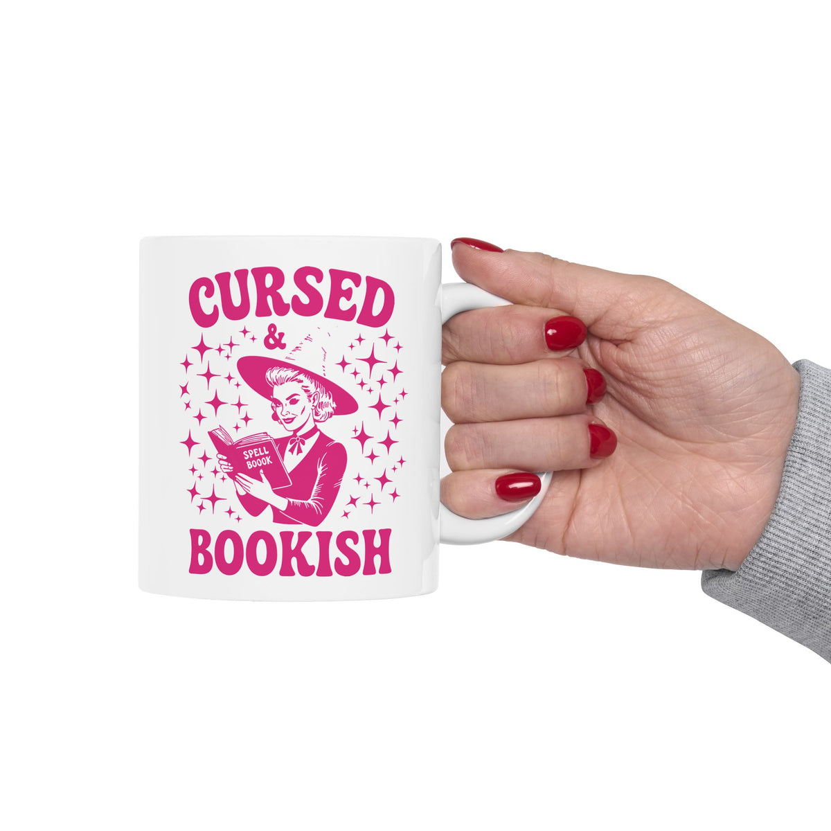 Cursed and Bookish Pink Witchy Reading Coffee Mug
