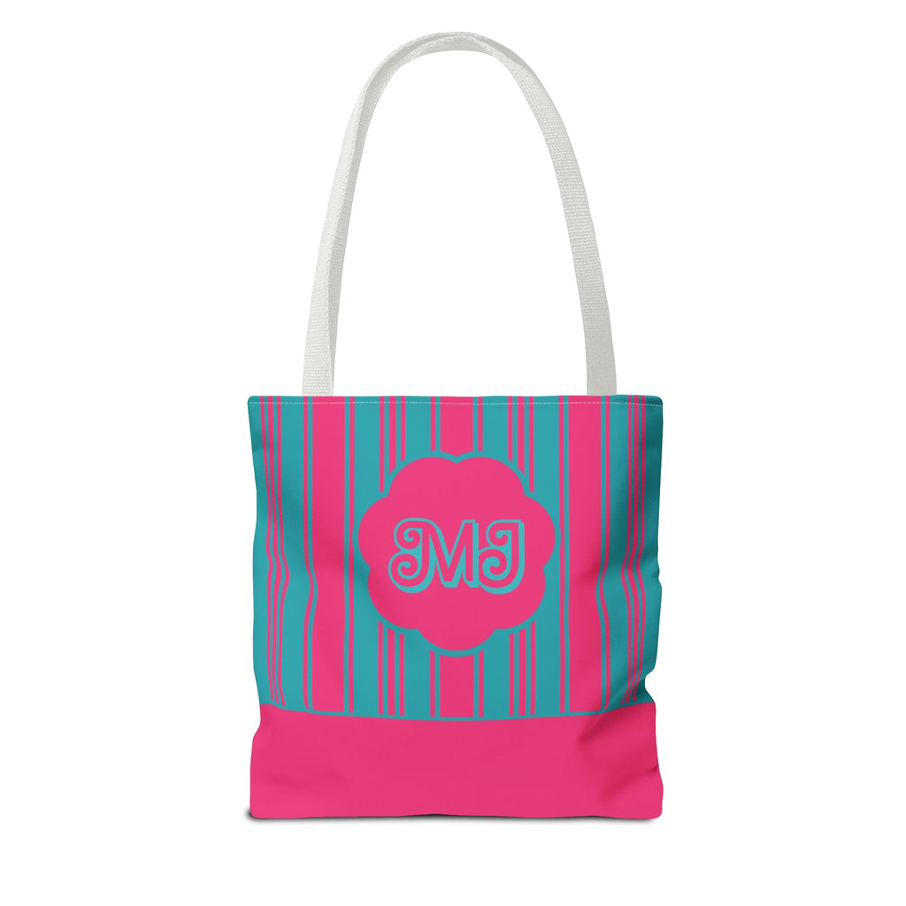 Monogram Pink and Blue Striped Tote Bag — Custom Striped Tote Bag