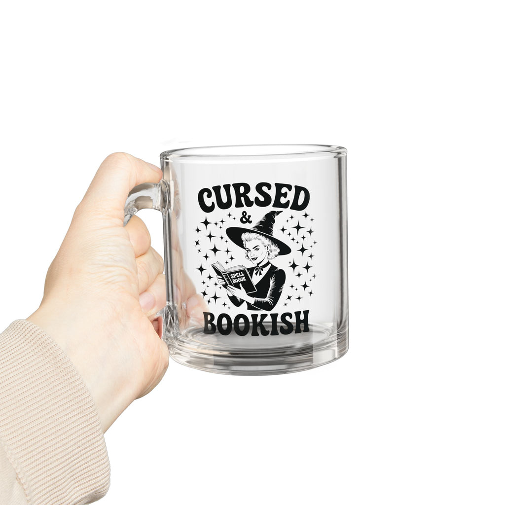 Cursed and Bookish Glass Mug — 10oz Witchy Reading Coffee Cup