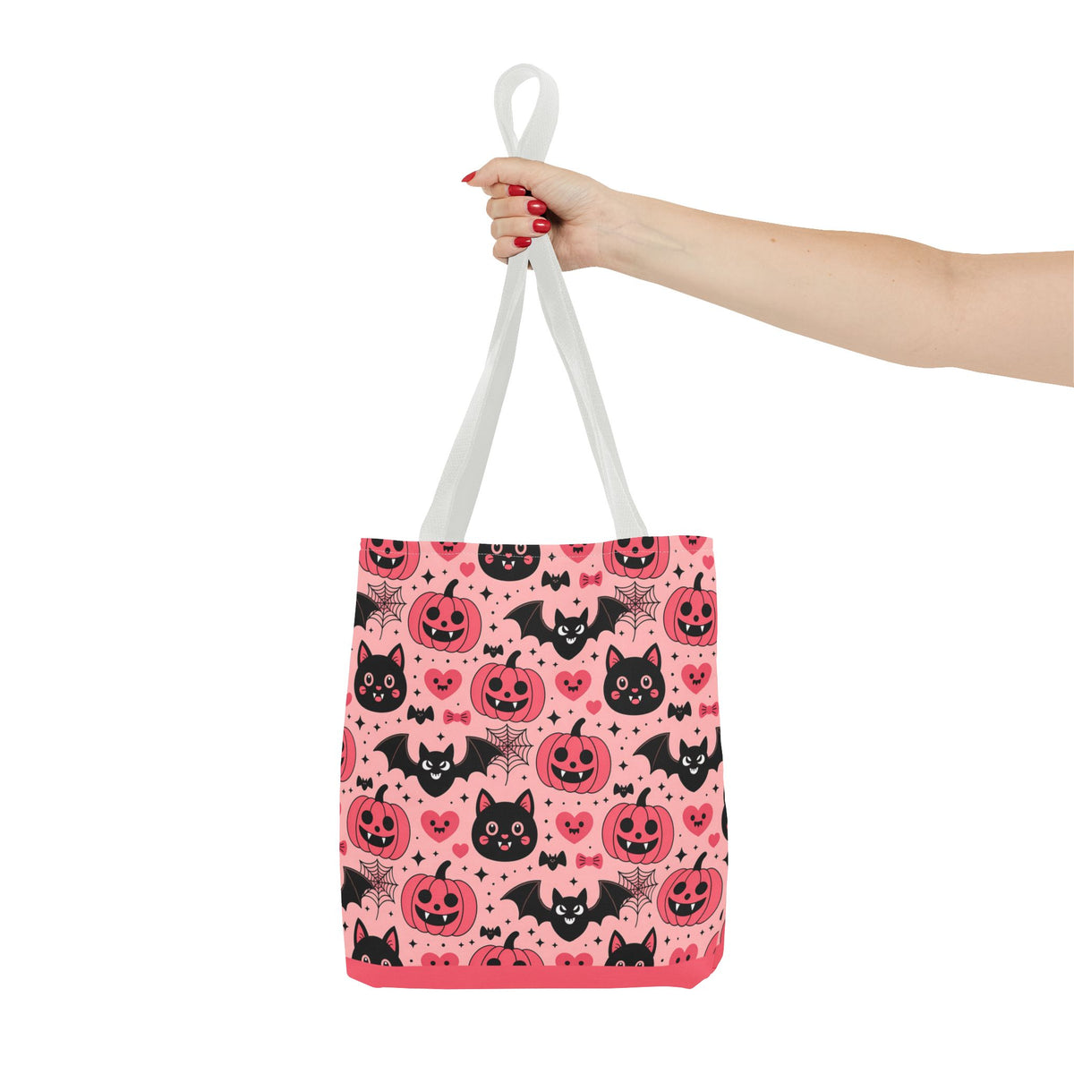 Cute Halloween Trick or Treat Tote Bag  - Pink Pumpkins, Black Cats and Bats Candy Carryall