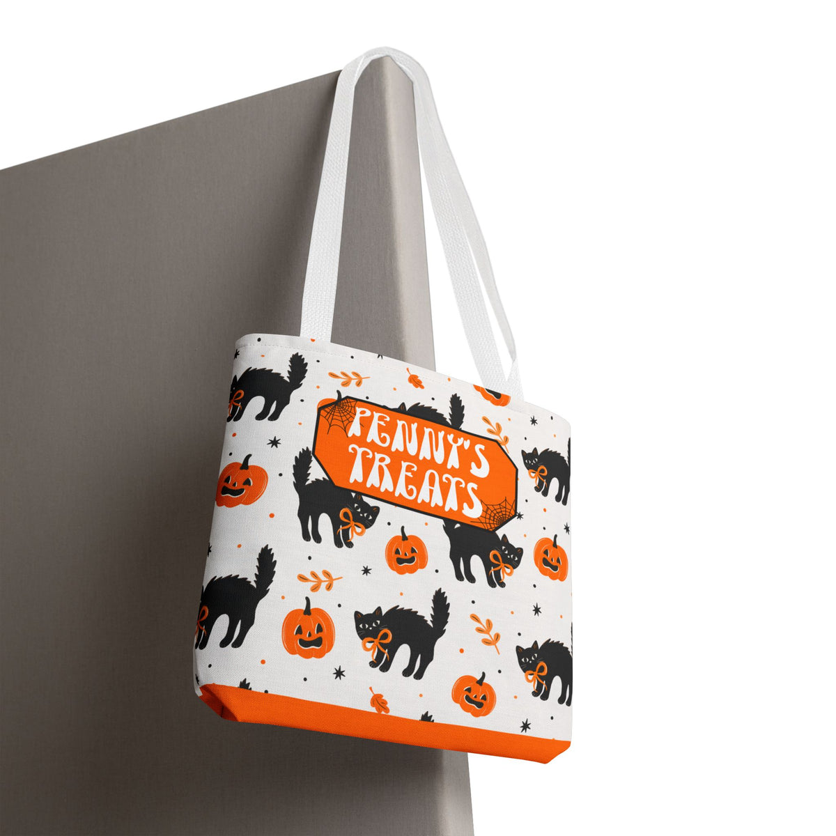Cute Black Cats and Pumpkins Carryall -Personalized Halloween Trick or Treat Tote Bag