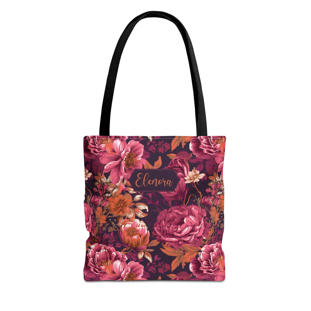 Personalizable Floral Maximalist Tote - Vivid Magenta and Orange Print Bag