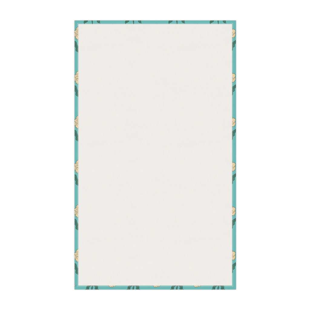 Retro Floral Tea Towel - Hand Drawn Daisies on Teal Kitchen Towel