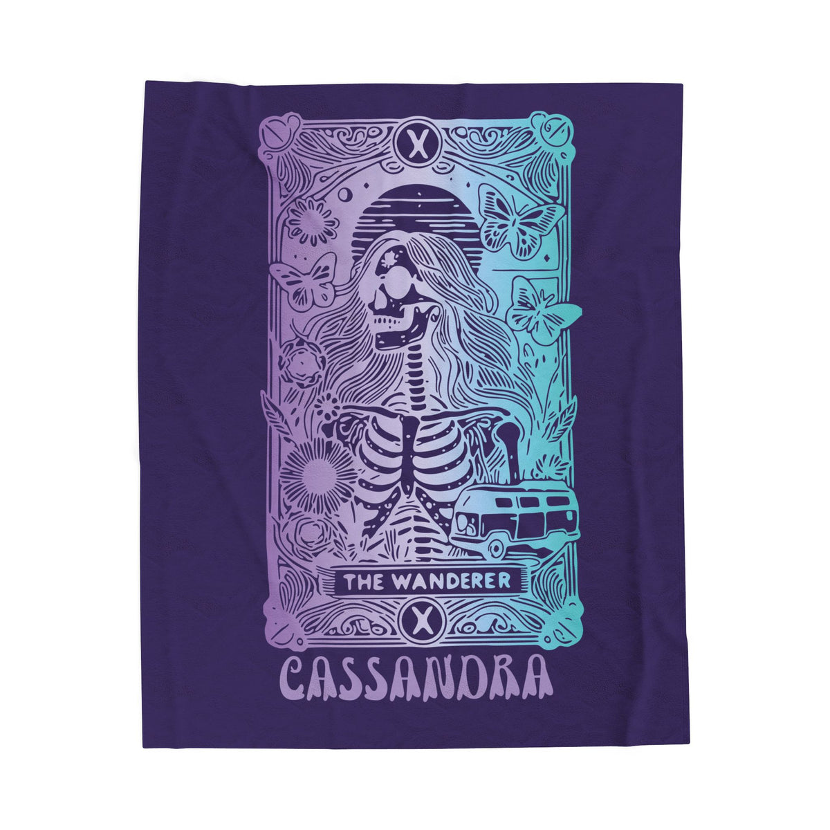 'The Wanderer' Tarot Skeleton Personalized Velveteen Blanket