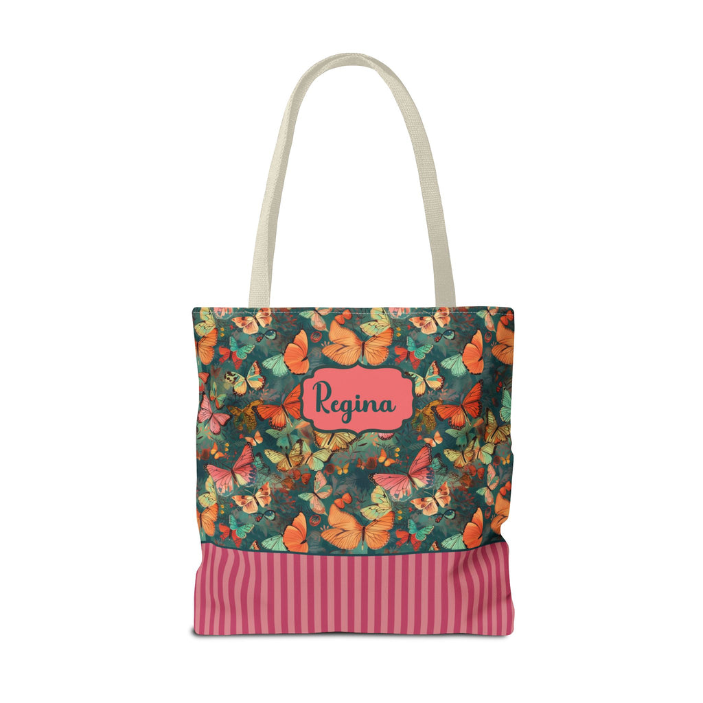 Personalizable Girly Handwriting Bag - Dreamy Butterfly Striped Tote