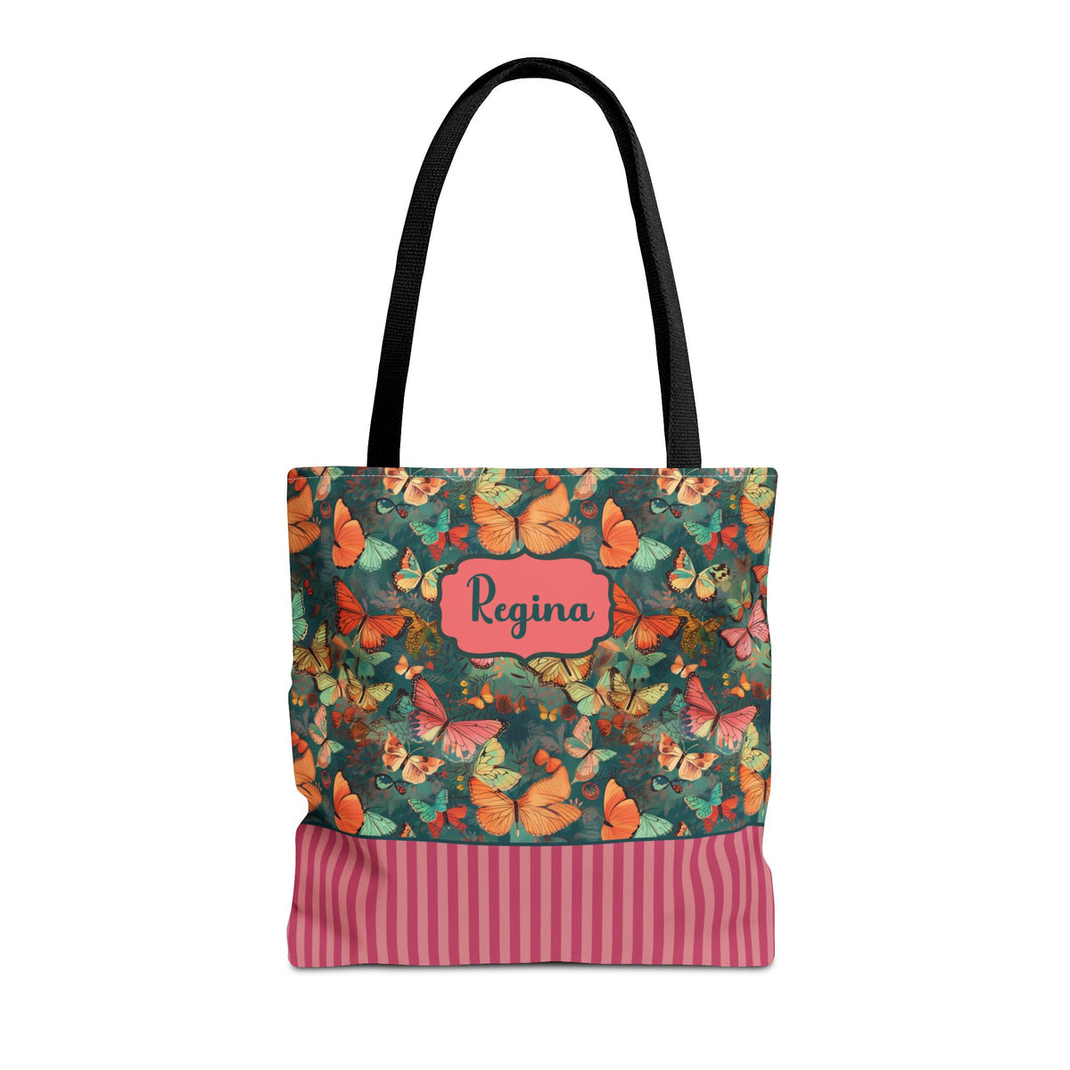 Personalizable Girly Handwriting Bag - Dreamy Butterfly Striped Tote