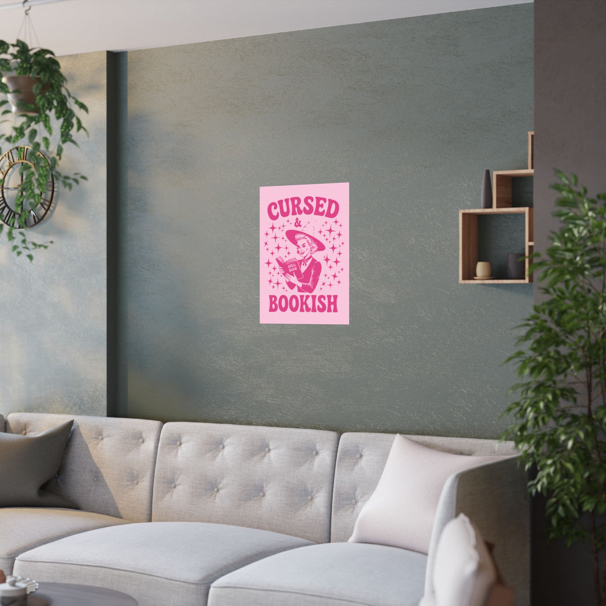Halloween Cursed and Bookish Poster — Pink Witch Book Lover's Print