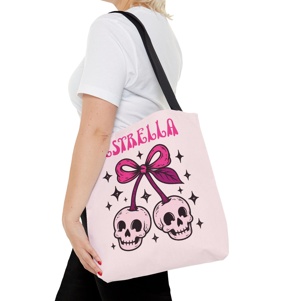 Personalized 'Creepy and Adorable' Pink Skull Cherries Tote Bag - Custom Trick-or-Treat Keepsake