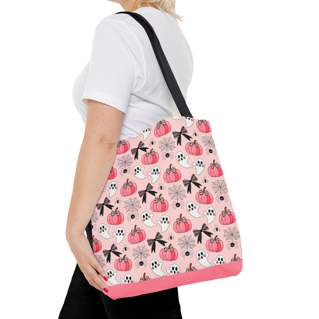 Coquette Pumpkin Halloween Tote Bag - Cute Ghosts and Bows Carryall