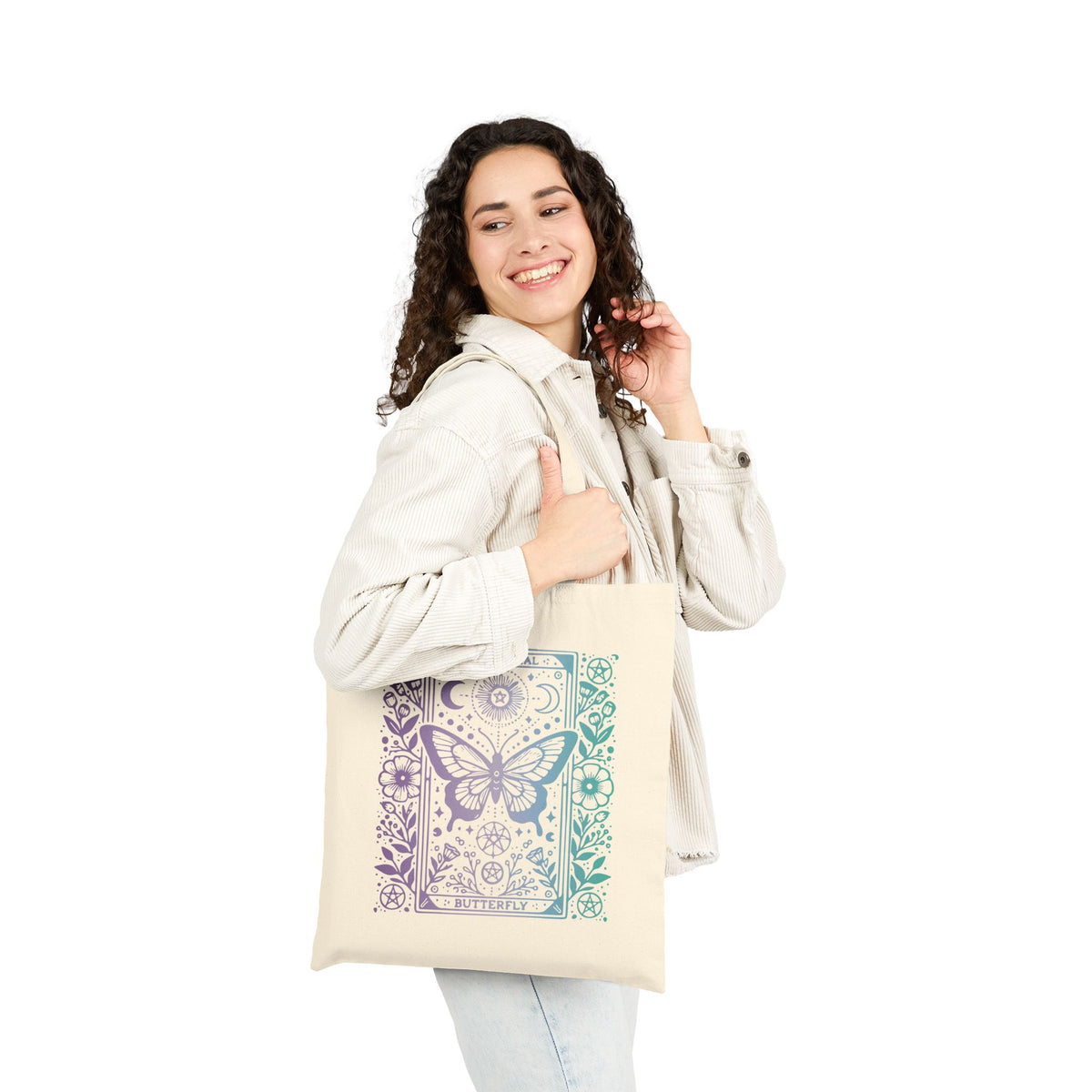 Anti-Social Butterfly Tarot Canvas Tote - Purple and Blue Gradient Boho Mystic Market Bag