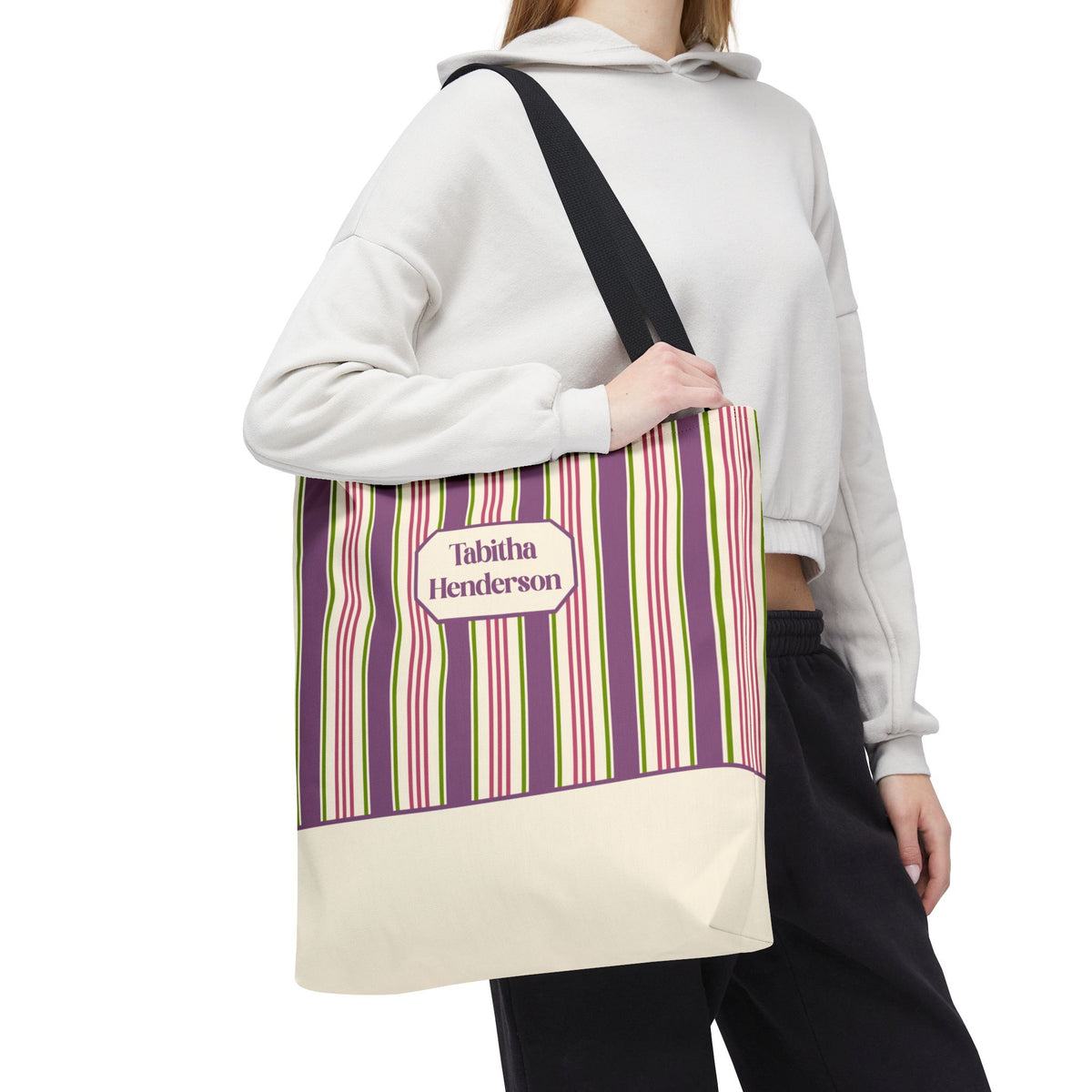 Colorful Striped Tote Bag – Personalizable Purple Pink and Green Tote