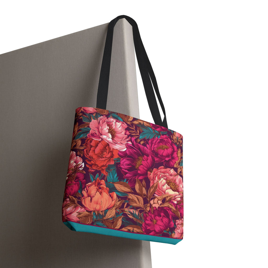 Bright Magenta and Teal Peony Tote Bag – Vintage Punk Floral Carryall