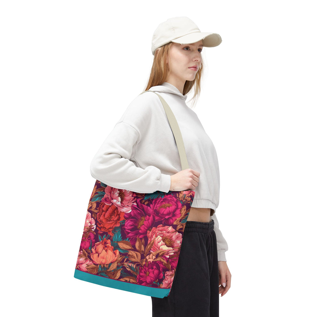 Bright Magenta and Teal Peony Tote Bag – Vintage Punk Floral Carryall