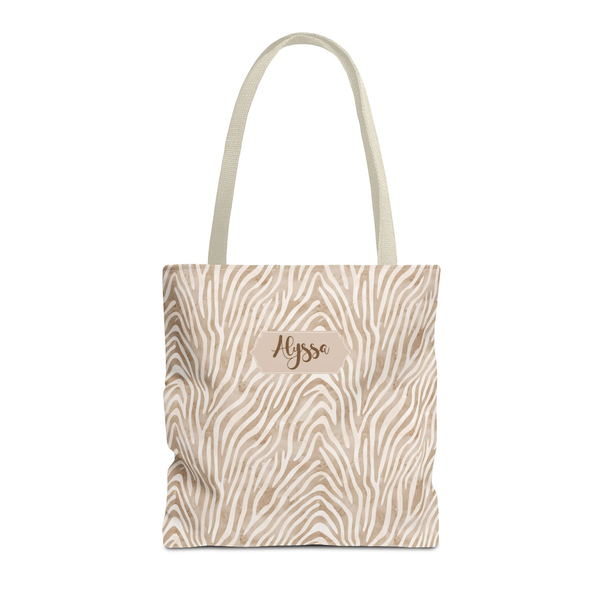 Personalizable Animal Print Bag - Beige Zebra Patterned Tote