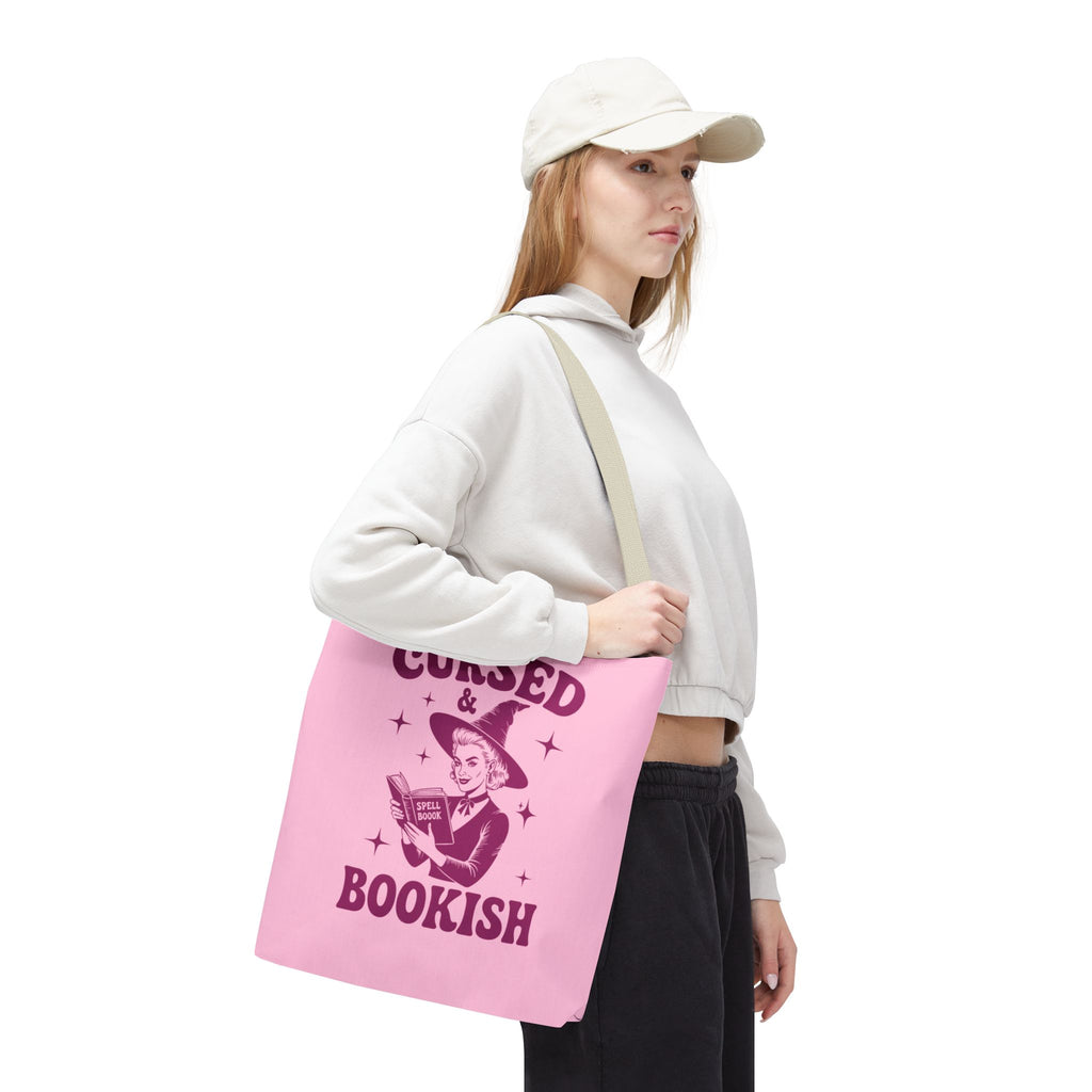 Cursed and Bookish Tote Bag — Witchy Pink Vintage Book Lover Shopper