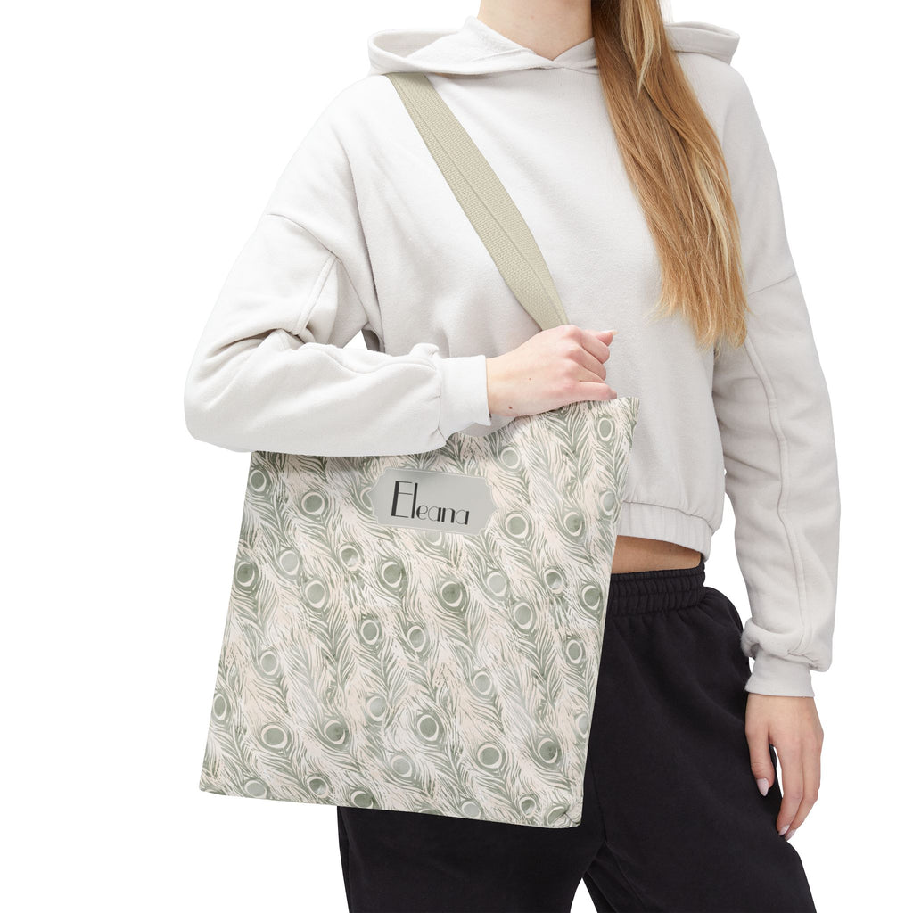 Personalizable Tote - Elegant Grey Peacock Feather Pattern Bag