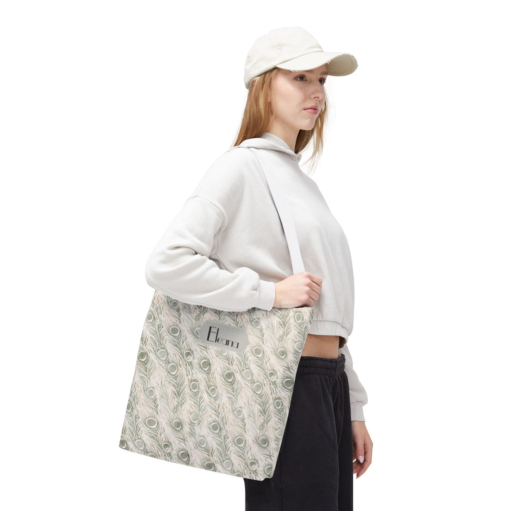 Personalizable Tote - Elegant Grey Peacock Feather Pattern Bag