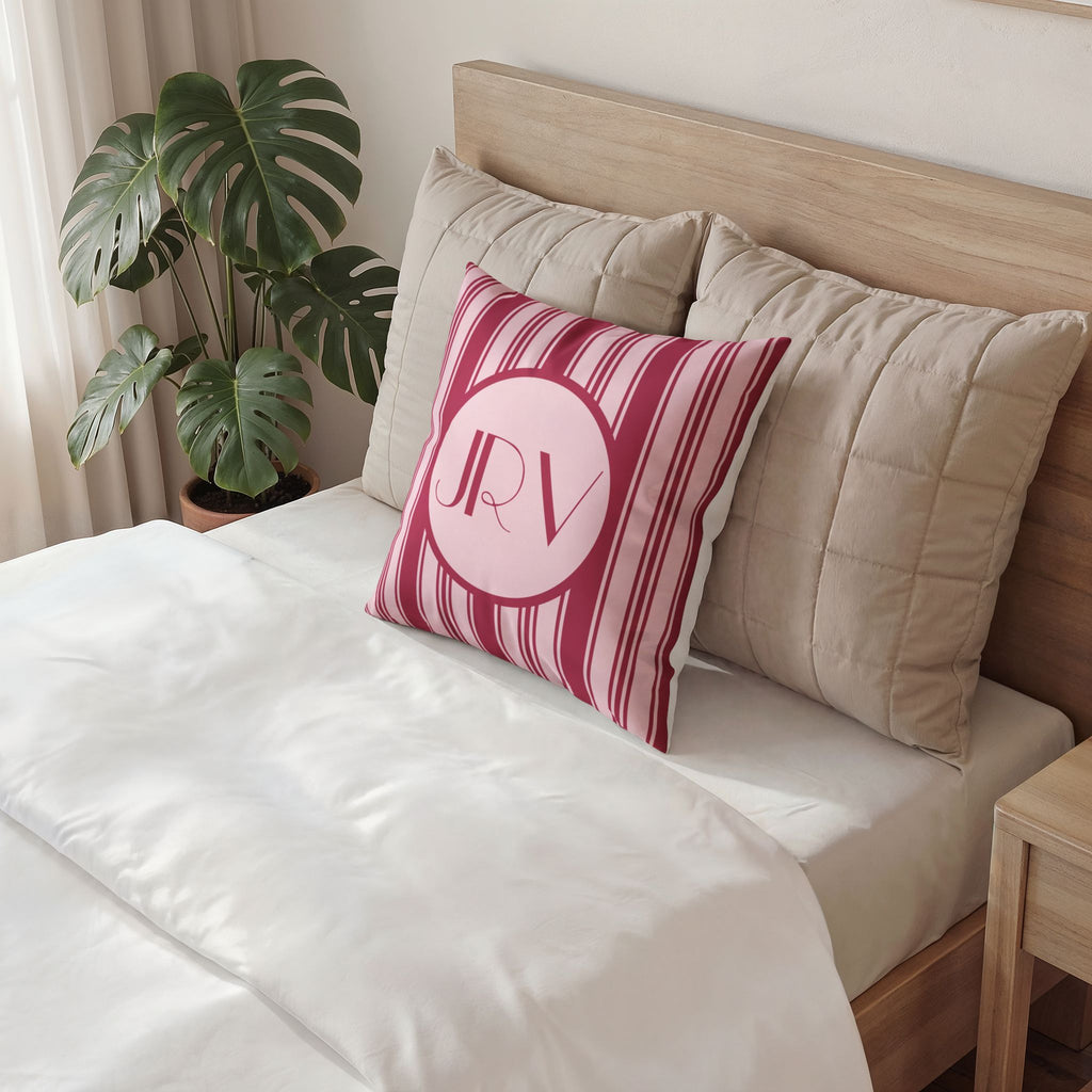 Personalizable Velvet Pillow - Magenta Striped Monogram Pillow