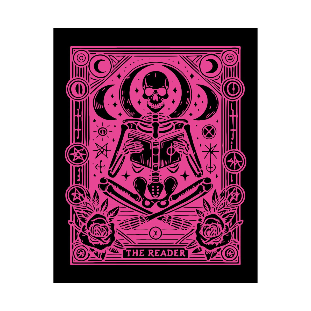The Reader- Bright Pink Gothic Skeleton Tarot Art Print