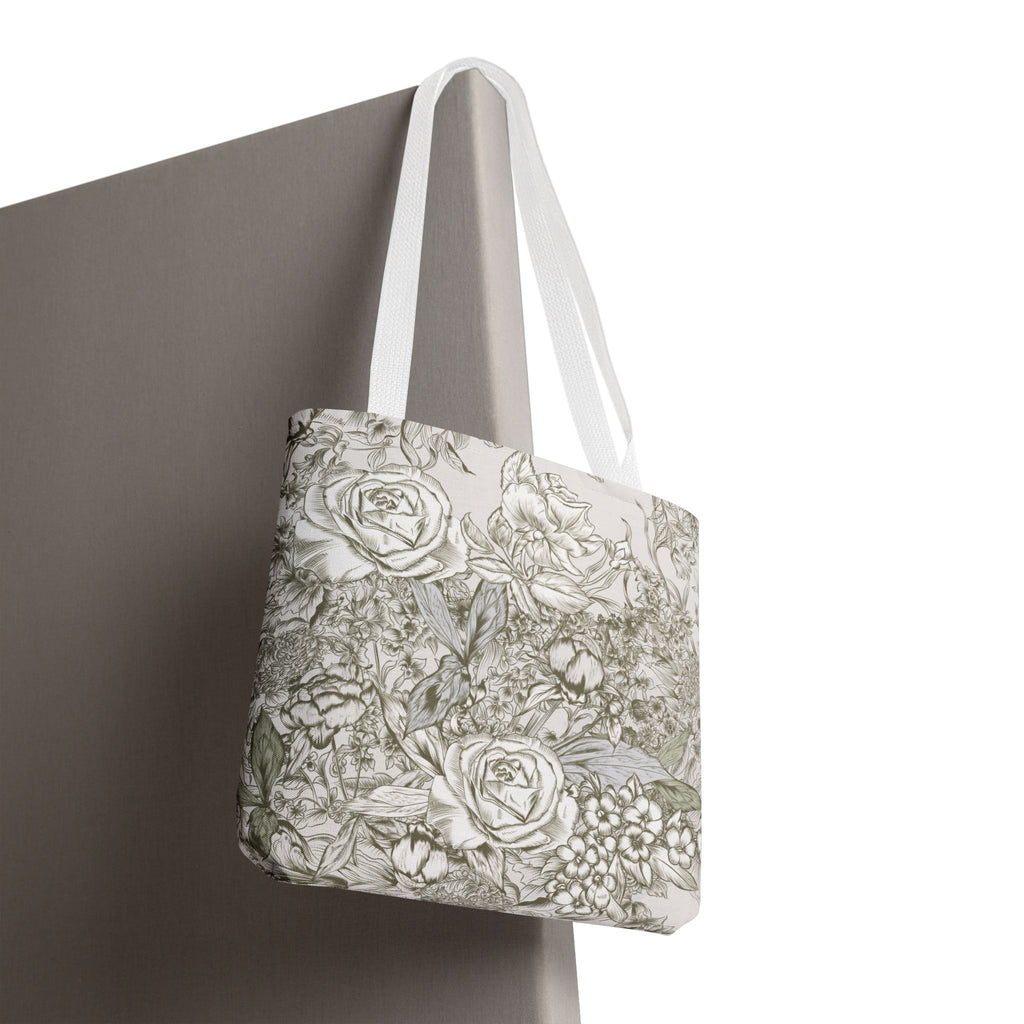 Rose Sketch Tote Bag — Grey Floral Carryall
