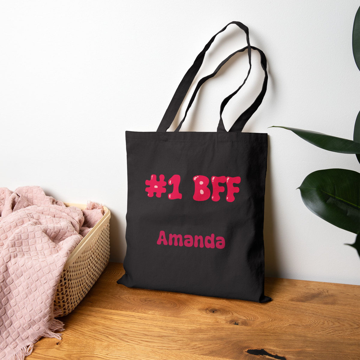 Best Friend Tote Bag - Personalizable Strawberry Milk Pink Bestie Canvas Tote