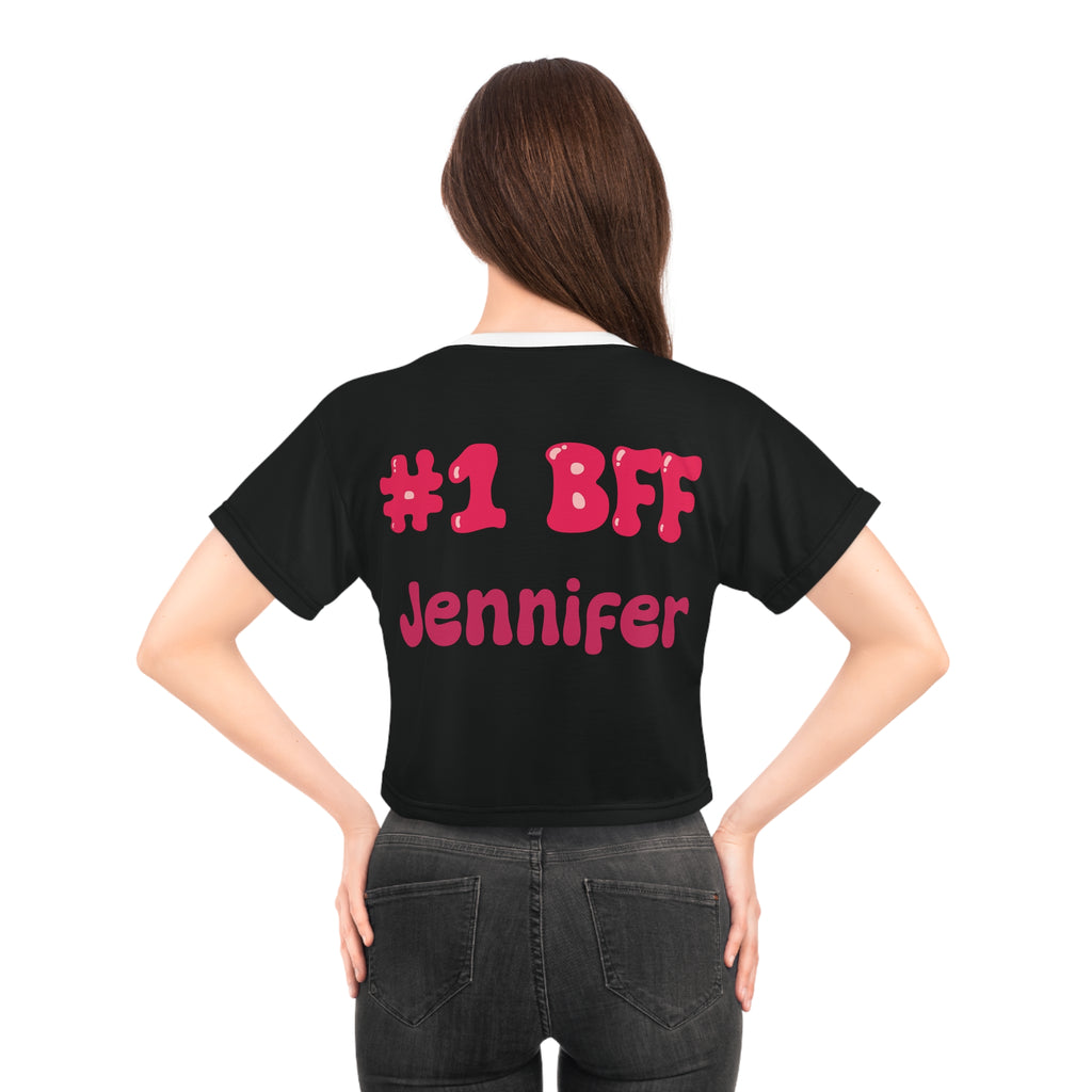 Best Friend Personalizable Crop Top - Strawberry Milk Pink Bestie Heart T-Shirt