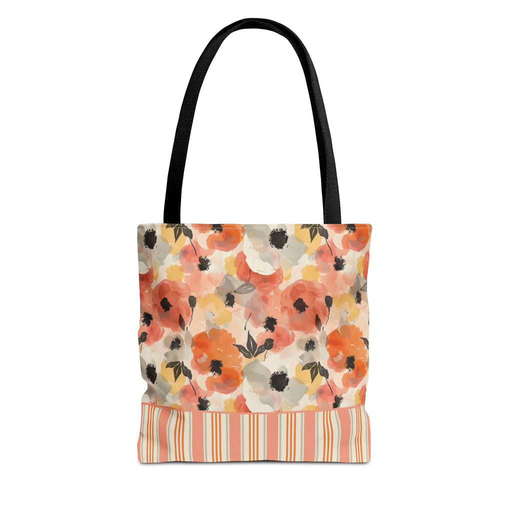 Floral Watercolor Stripe Tote Bag – Peach Blossom Beach and Market Bag